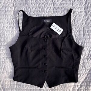fab'rik Black Button-Front Tailored Vest Bodysuit